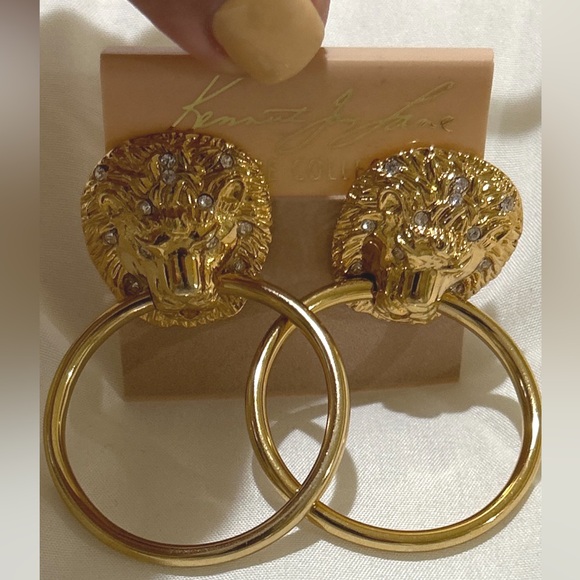 Kenneth Jay Lane Couture Collection Lions Head Door Knocker Clip On Earrings - Picture 6 of 12